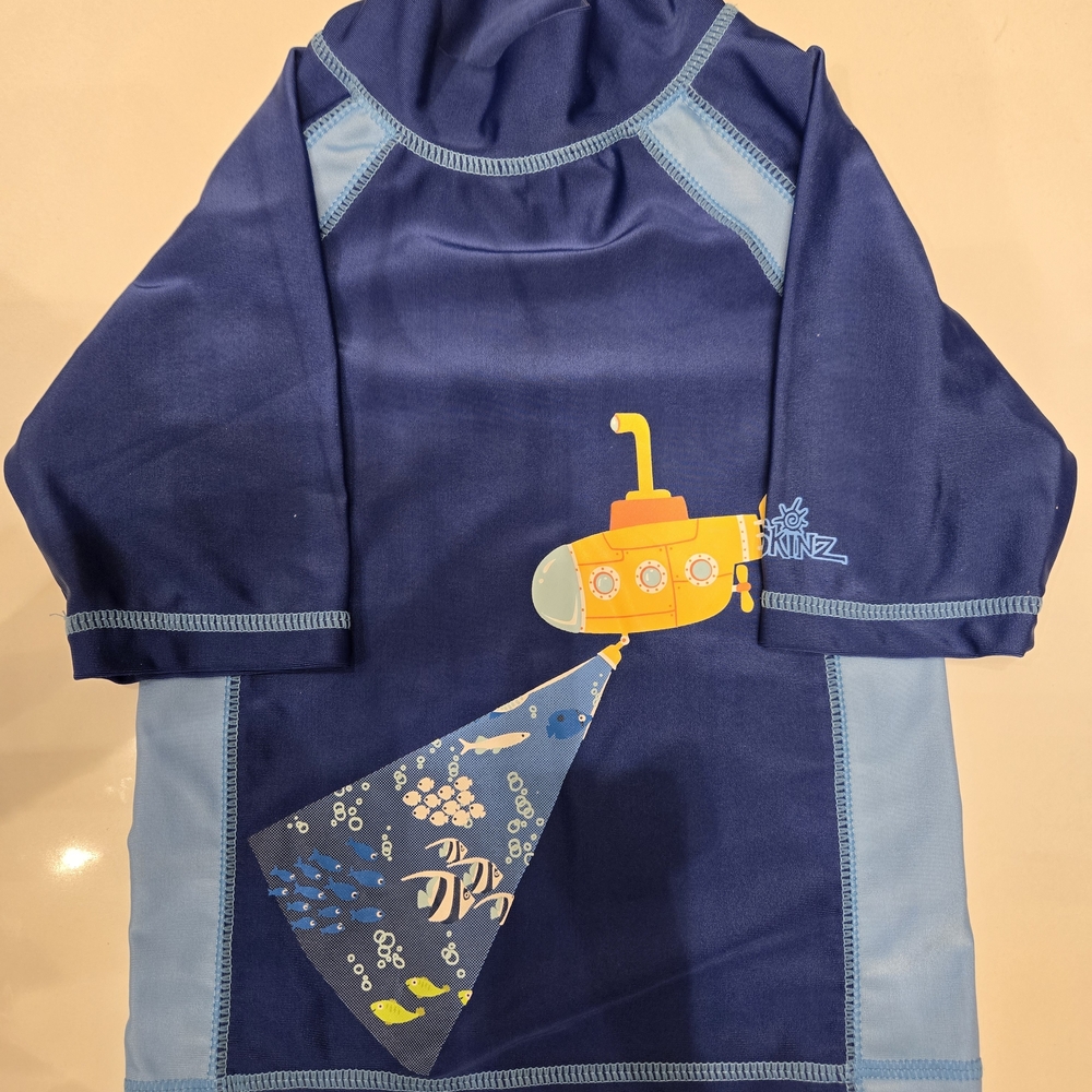 Kids Rashguard with Submarine Design - Navy and Light Blue